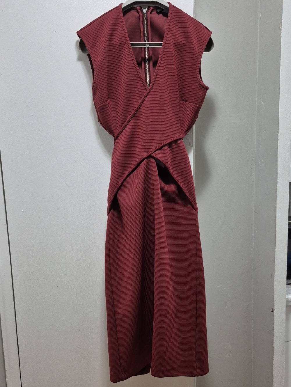 Topshop Sleeveless Rust-Red Wrap Midi Dress